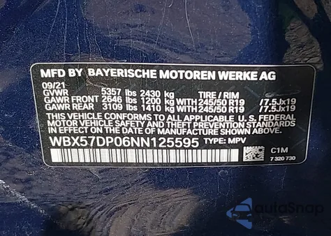 2022 BMW X3 xDrive30I z USA, uszkodzony, nr VIN WBX57DP06NN125595